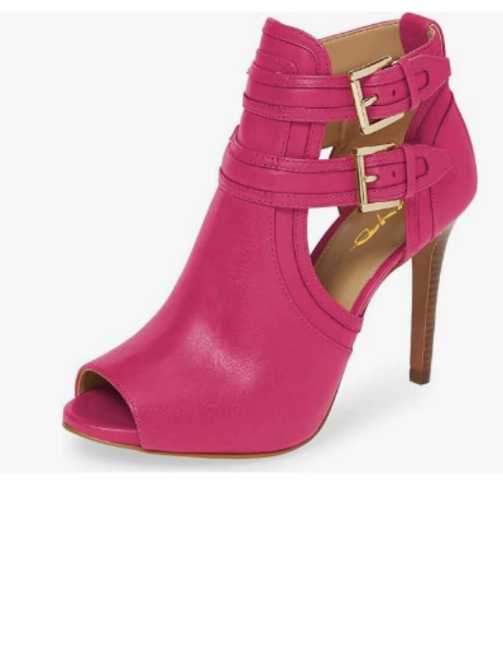 XYD Fuchsia Peep Toe Sandal Ankle Booties Dual Buckled Straps Stiletto Heel Pump